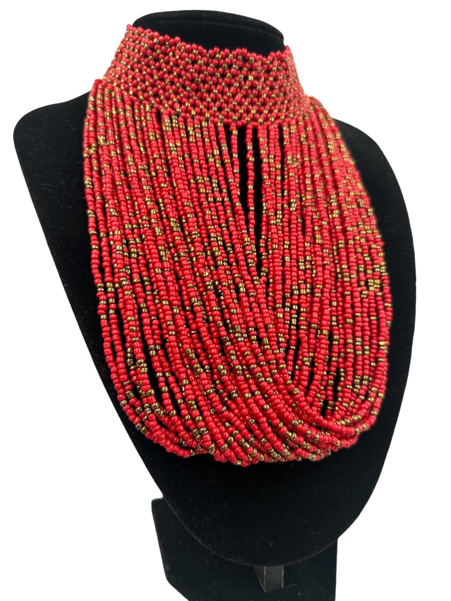 Authentic African Red Beaded Ethnic Choker Pendant Necklace - Fatisha Boutique