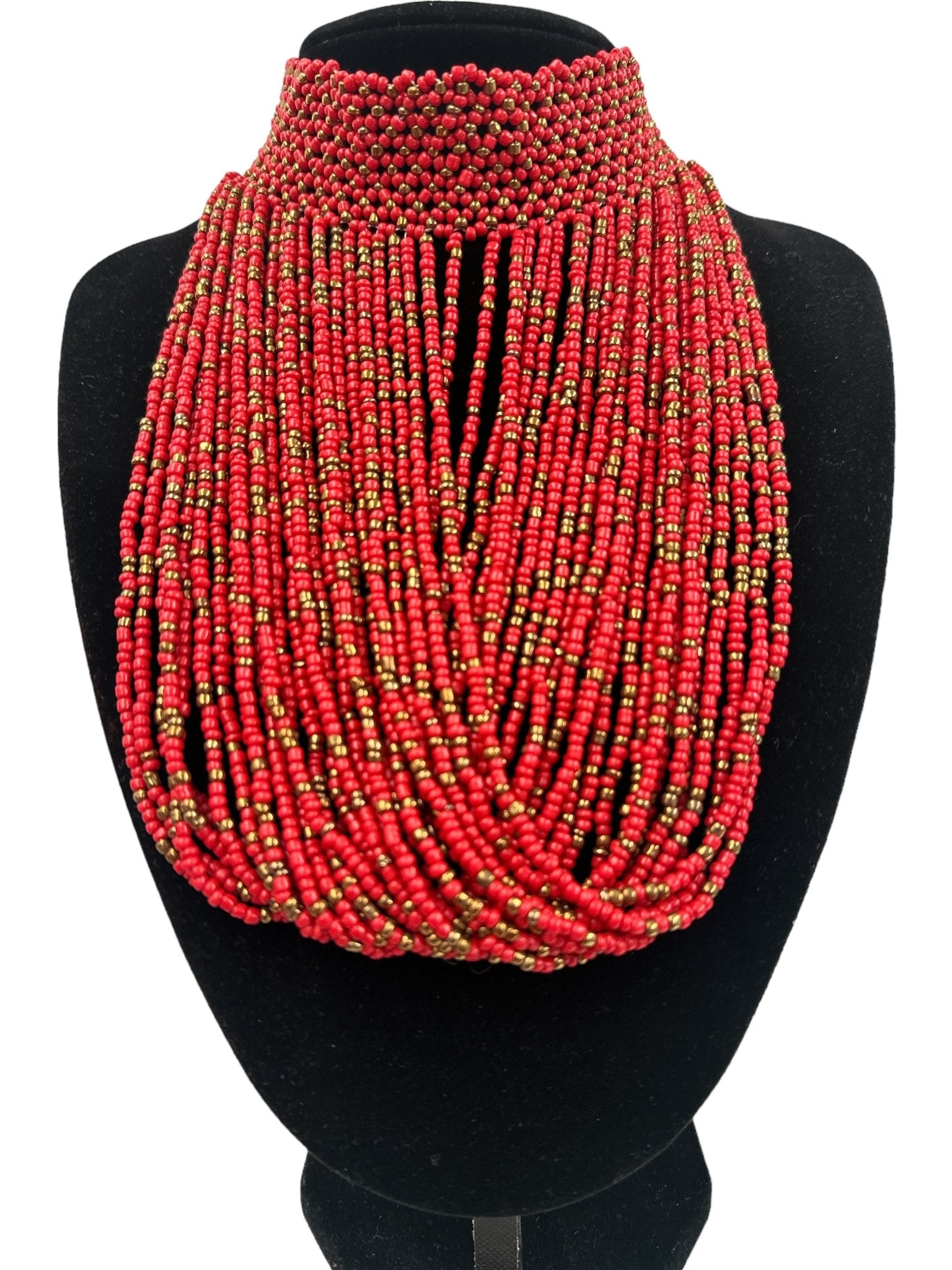 Authentic African Red Beaded Ethnic Choker Pendant Necklace - Fatisha Boutique