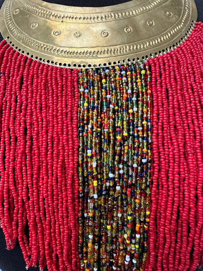 Authentic African Red Beaded Ethnic Tassels Fringe Brass Pendant Necklace - Fatisha Boutique