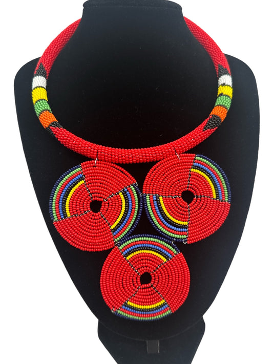 Authentic African Red Beaded Pendant Necklace - Fatisha Boutique