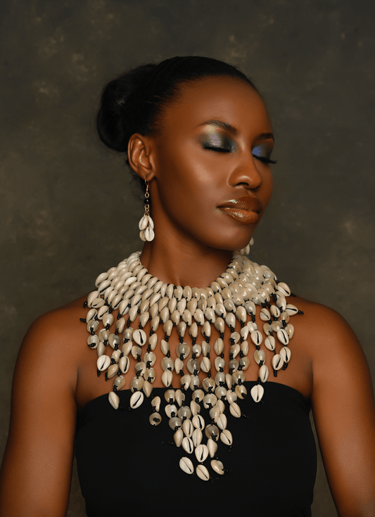 Authentic African Statement Ethnic Cowrie Sea Shell Beaded Tassels Collar Necklace - Fatisha Boutique