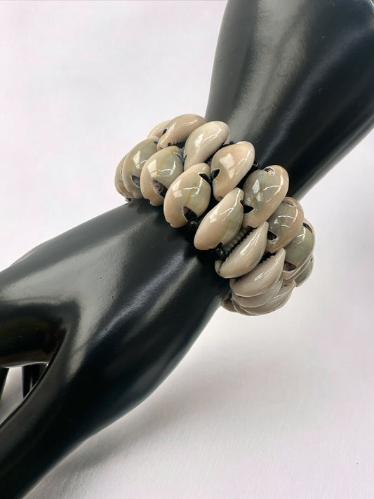 Authentic African Two Layered Beaded Cowrie Seashell Bangle Bracelet - Fatisha Boutique