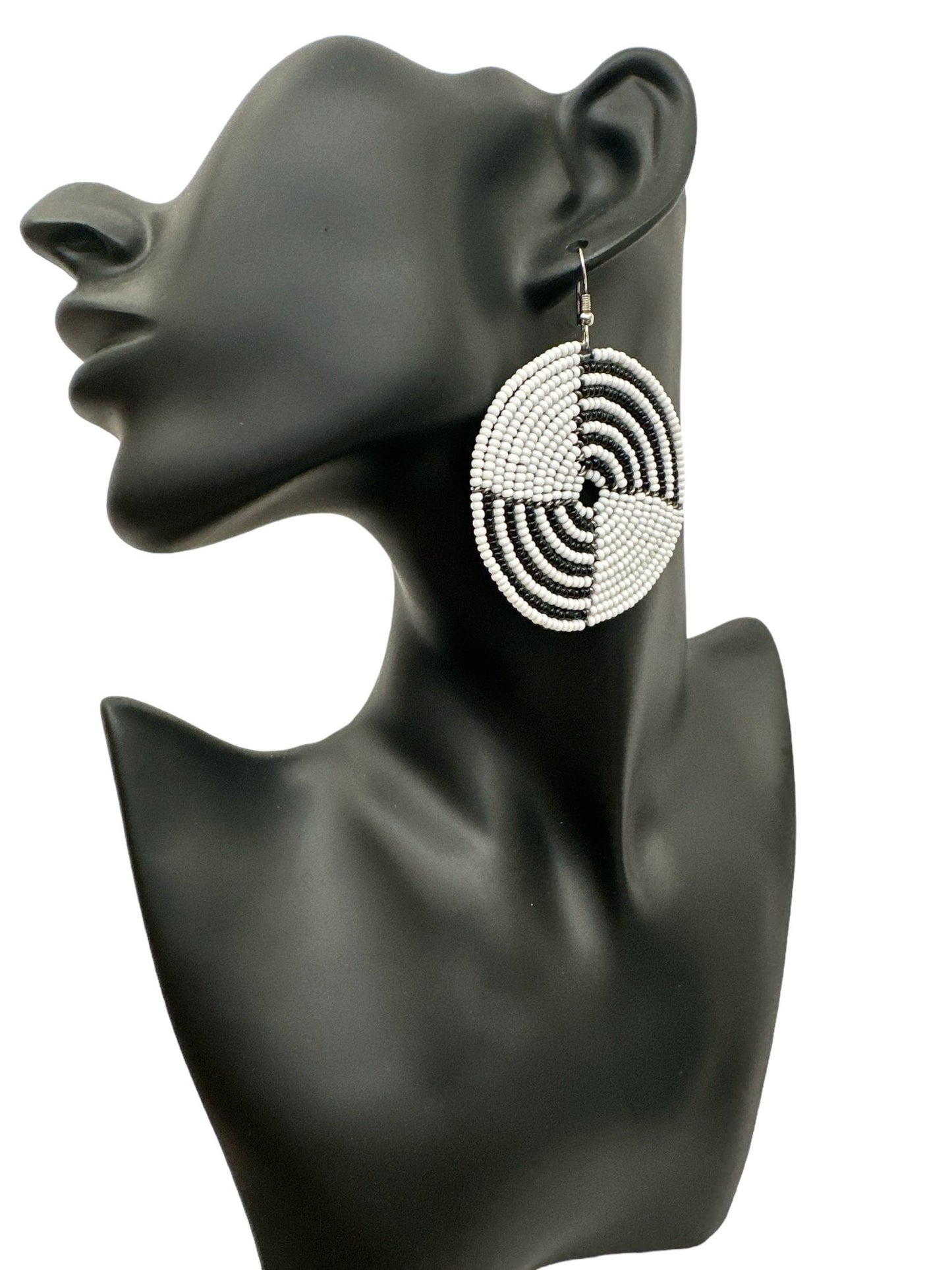 Authentic African White Beaded Dangle Earrings - Fatisha Boutique