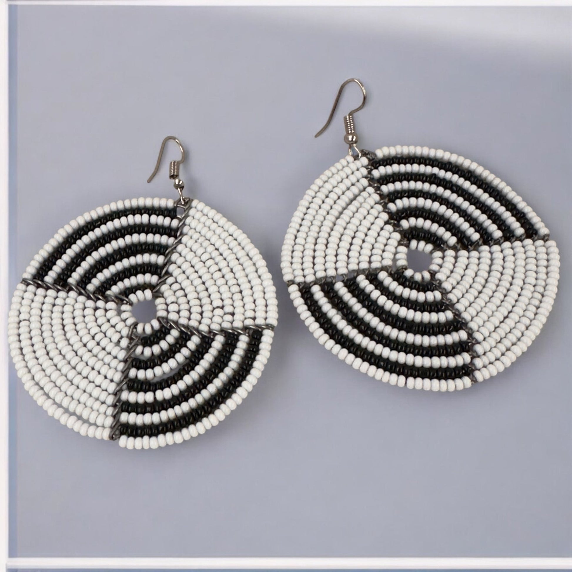 Authentic African White Beaded Dangle Earrings - Fatisha Boutique
