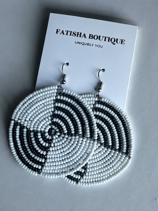 Authentic African White Beaded Dangle Earrings - Fatisha Boutique