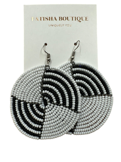 Authentic African White Beaded Dangle Earrings - Fatisha Boutique