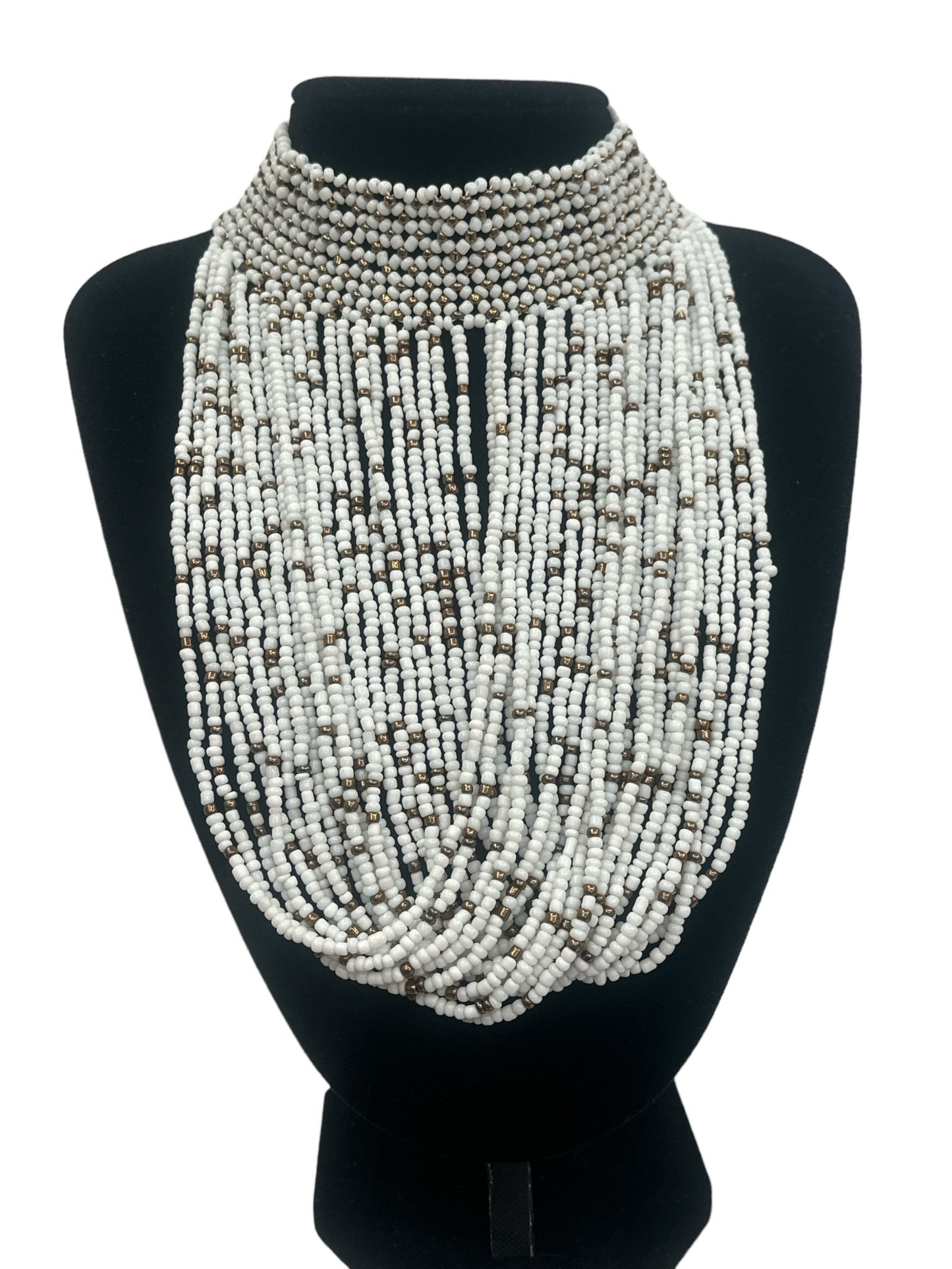 Authentic African White Beaded Ethnic Choker Pendant Necklace - Fatisha Boutique