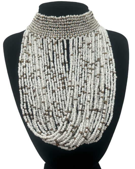 Authentic African White Beaded Ethnic Choker Pendant Necklace - Fatisha Boutique