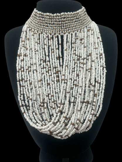 Authentic African White Beaded Ethnic Choker Pendant Necklace - Fatisha Boutique