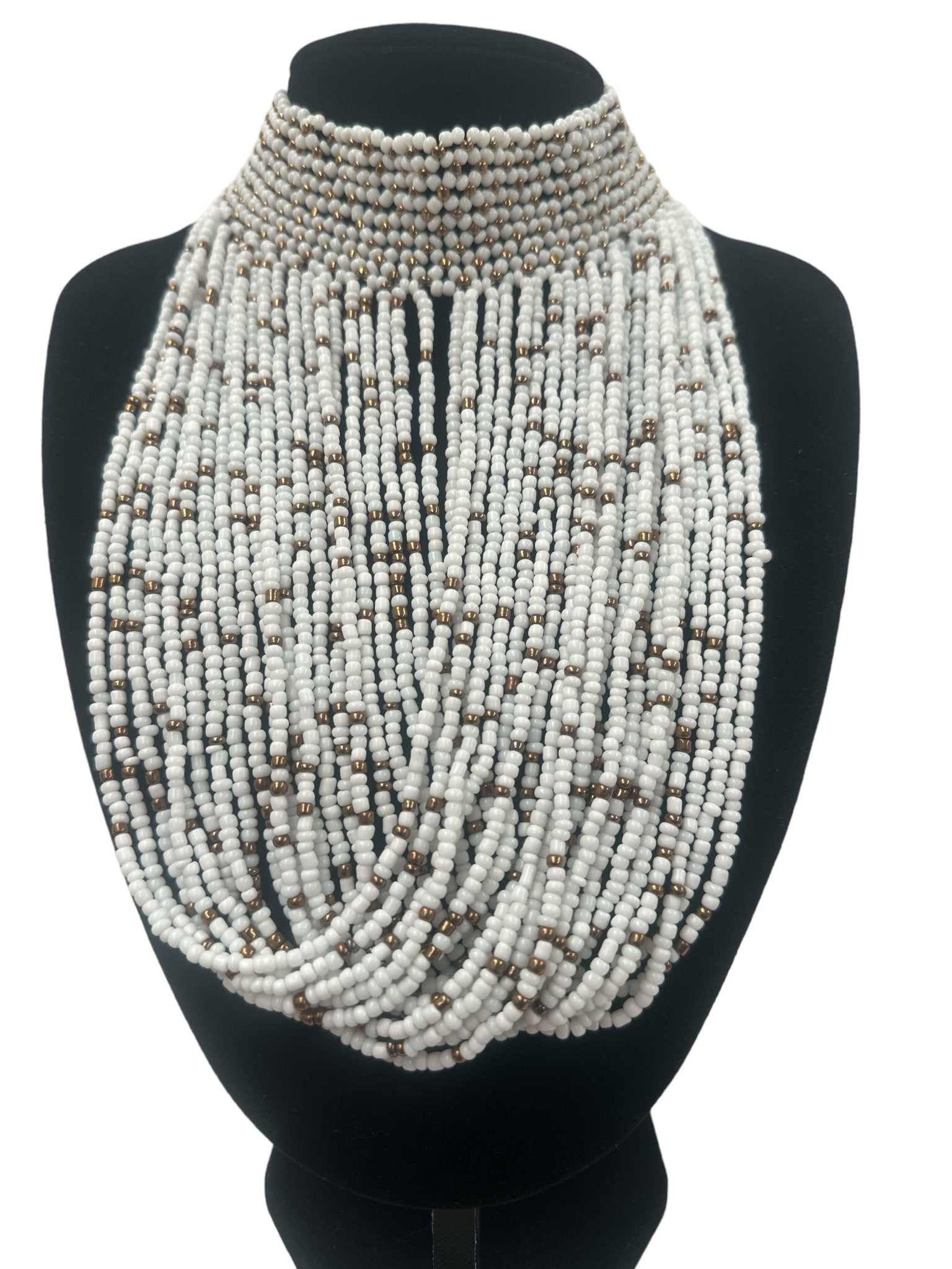 Authentic African White Beaded Ethnic Choker Pendant Necklace - Fatisha Boutique