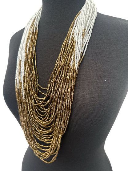 Authentic African White Gold Multilayered Beaded Long Necklaces - Fatisha Boutique