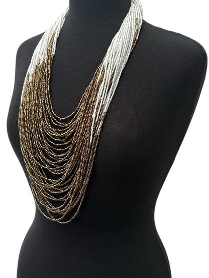 Authentic African White Gold Multilayered Beaded Long Necklaces - Fatisha Boutique