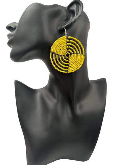 Authentic African Yellow Beaded Dangle Earrings - Fatisha Boutique