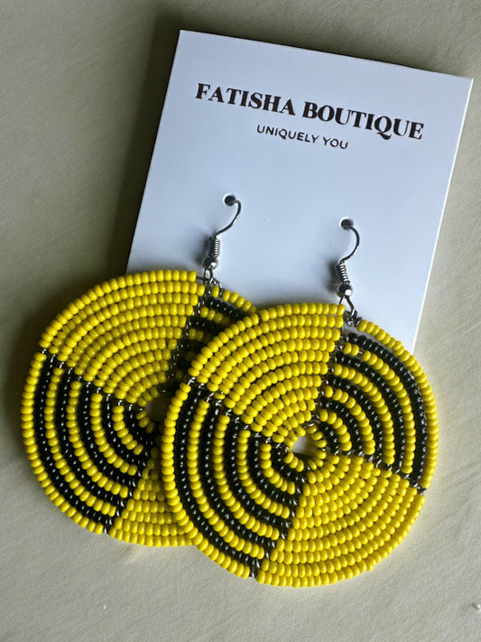 Authentic African Yellow Beaded Dangle Earrings - Fatisha Boutique