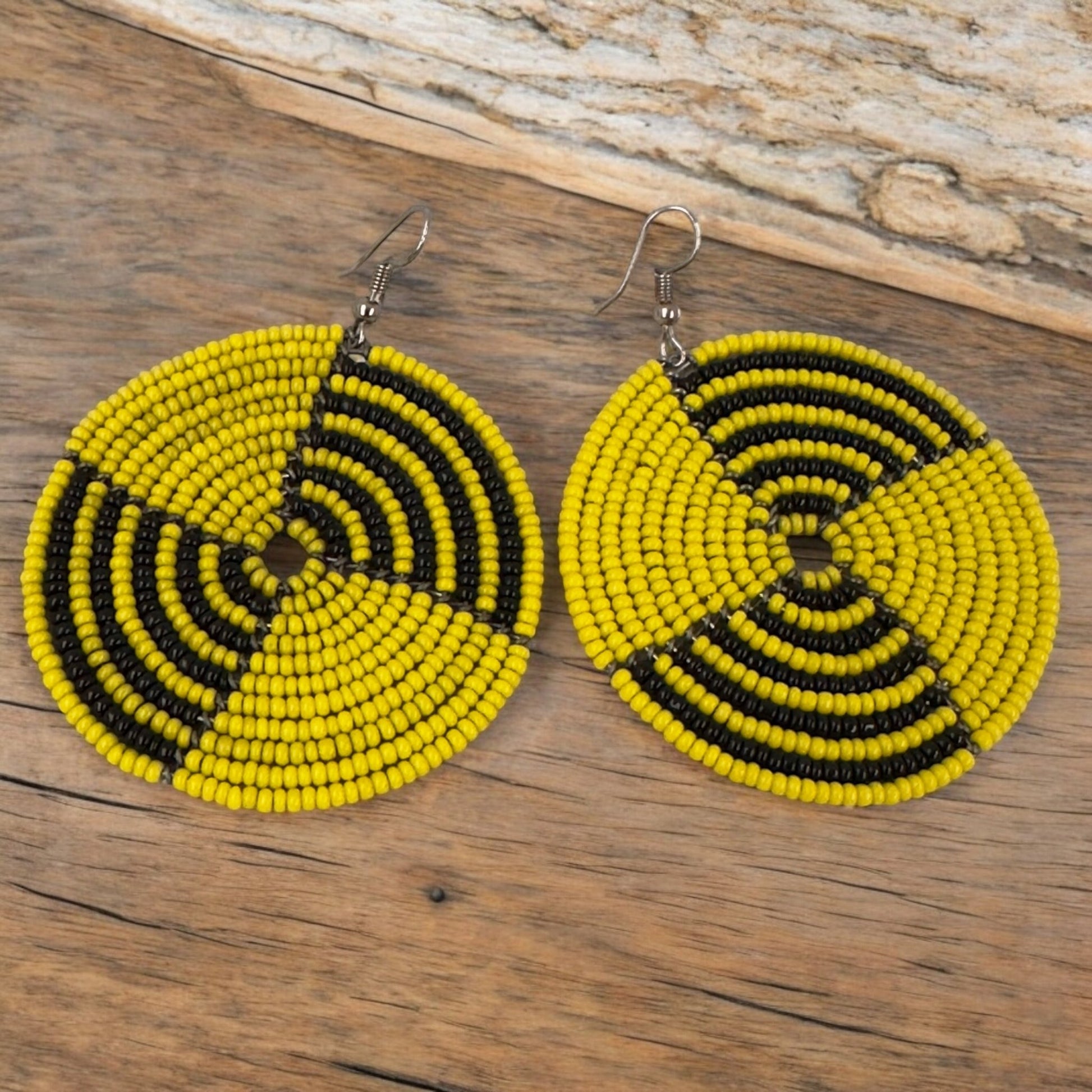 Authentic African Yellow Beaded Dangle Earrings - Fatisha Boutique