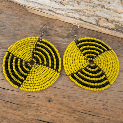 Authentic African Yellow Beaded Dangle Earrings - Fatisha Boutique