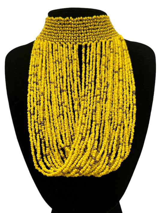 Authentic African Yellow Beaded Ethnic Choker Pendant Necklace - Fatisha Boutique