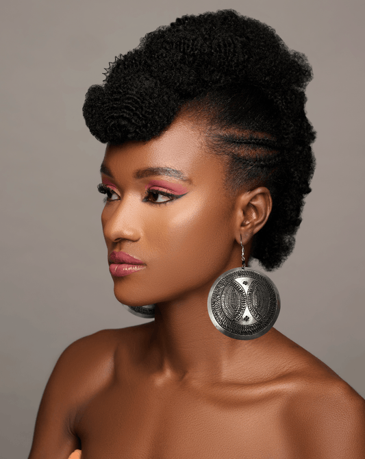 Authentic Engraved Silver Aluminium Lightweight Round Dangle Earrings - Fatisha Boutique