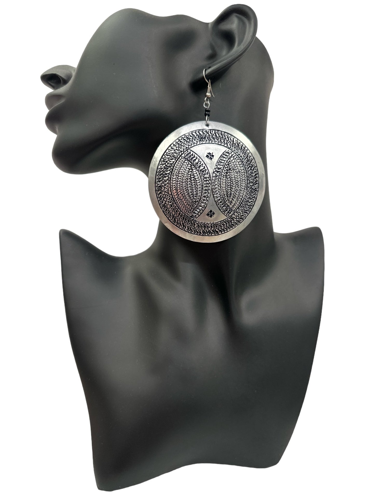 Authentic Engraved Silver Aluminium Lightweight Round Dangle Earrings - Fatisha Boutique