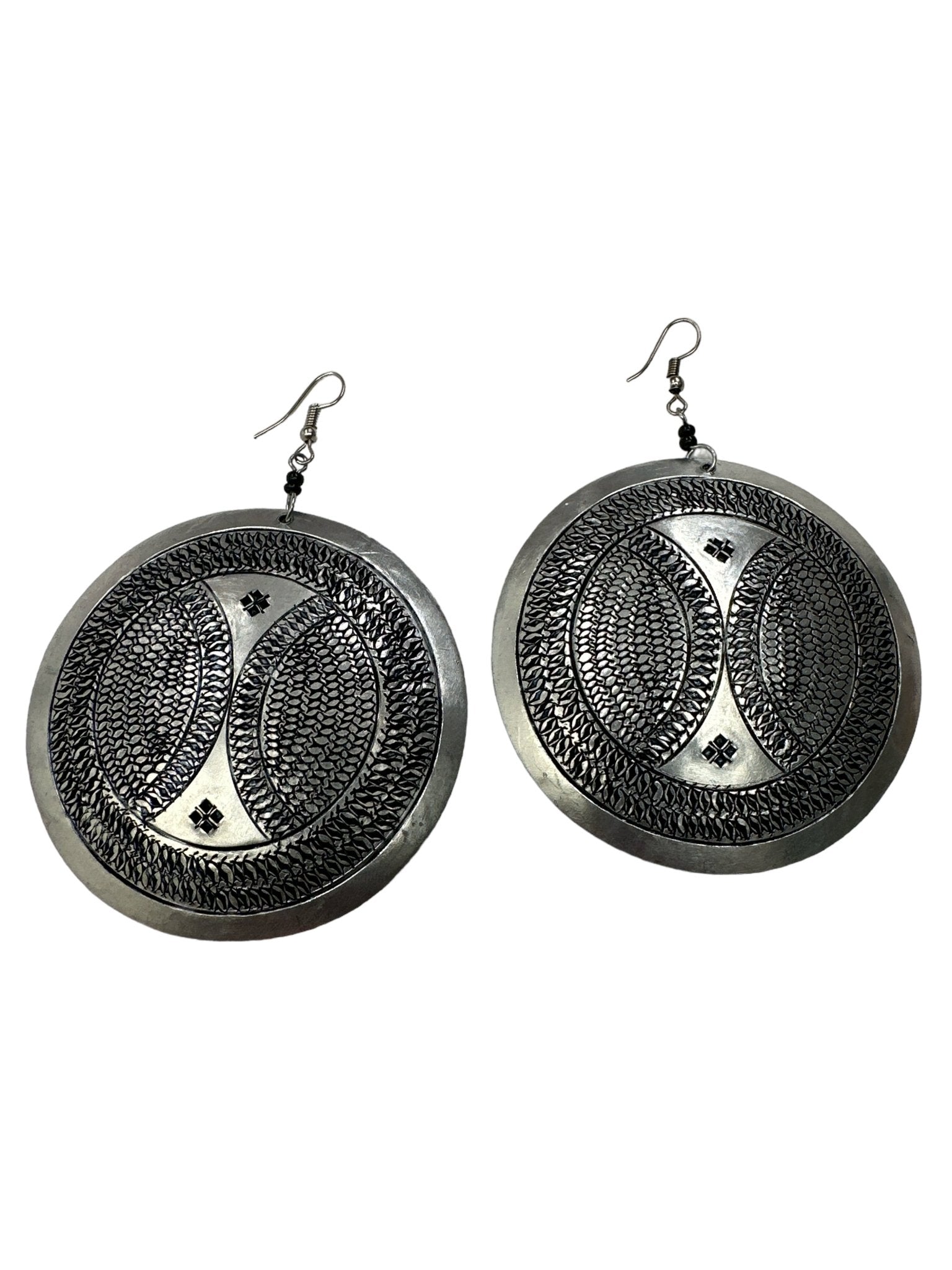 Authentic Engraved Silver Aluminium Lightweight Round Dangle Earrings - Fatisha Boutique
