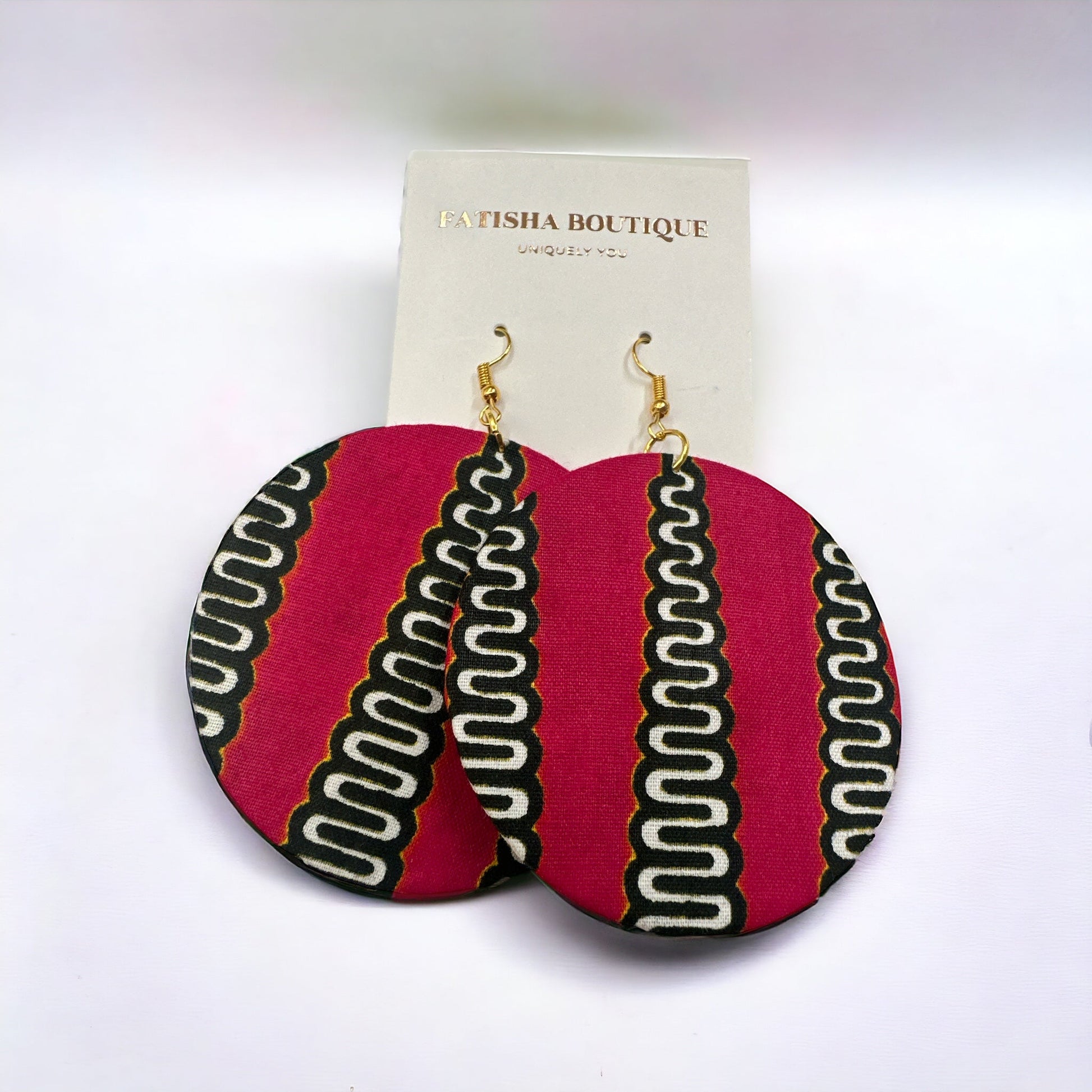Authentic Lightweight African Printed Ankara Fabric Round Dangle Earrings - Fatisha Boutique