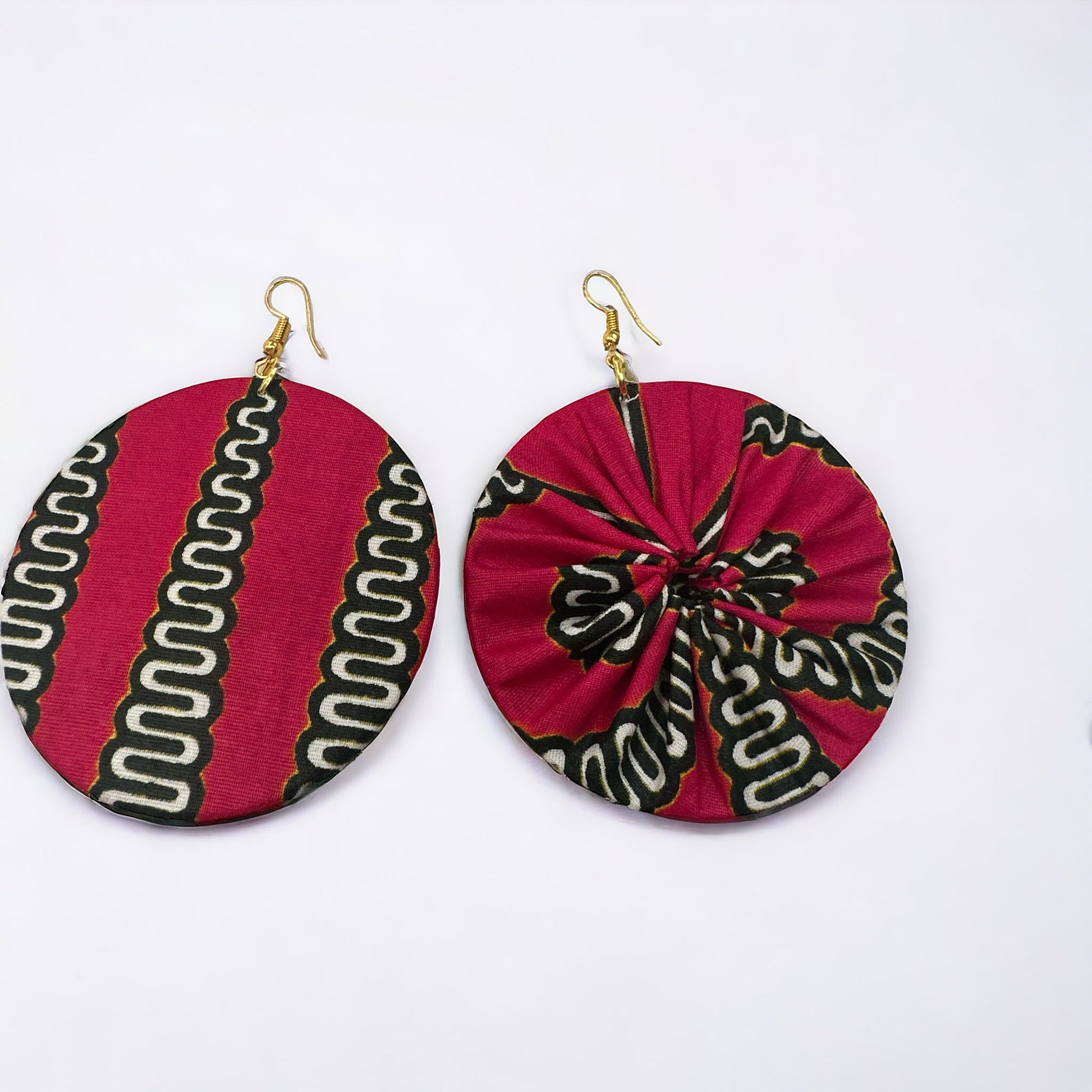 Authentic Lightweight African Printed Ankara Fabric Round Dangle Earrings - Fatisha Boutique