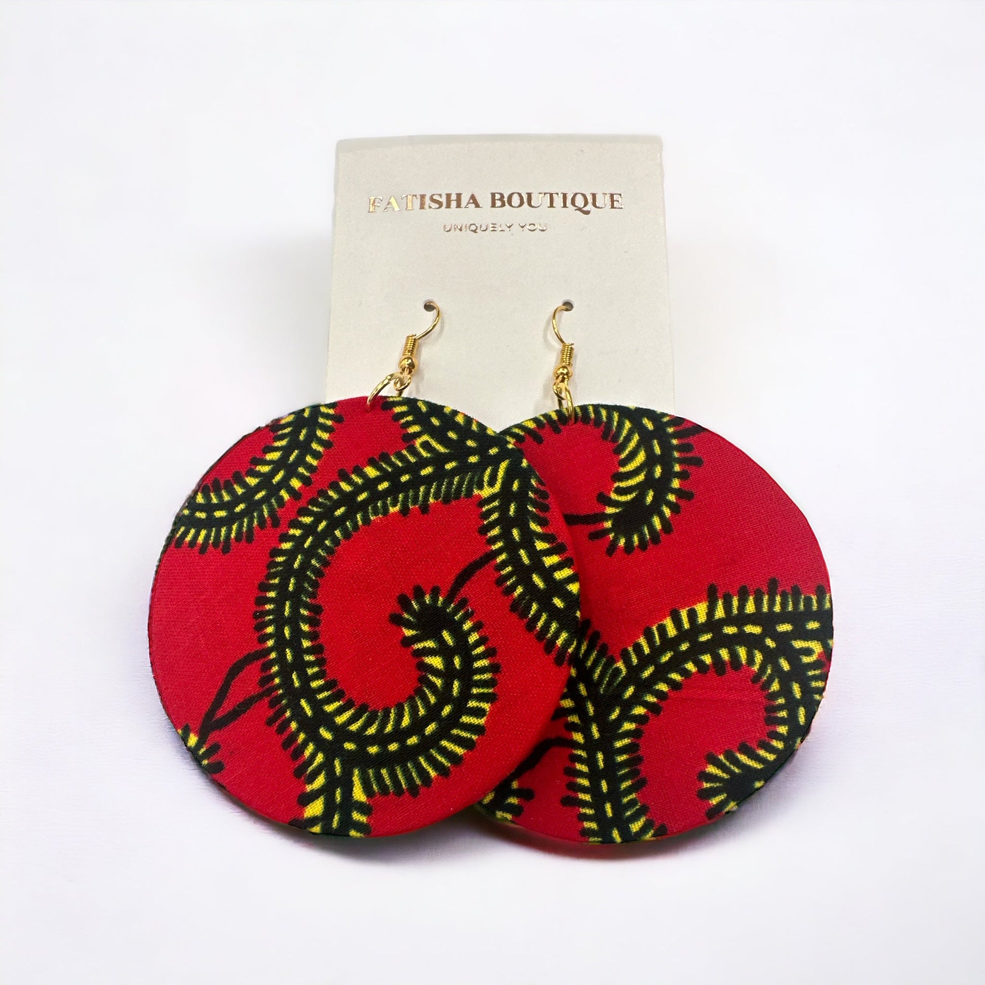 Red Spiral Ankara Earrings โ Lightweight African Statement Jewellery