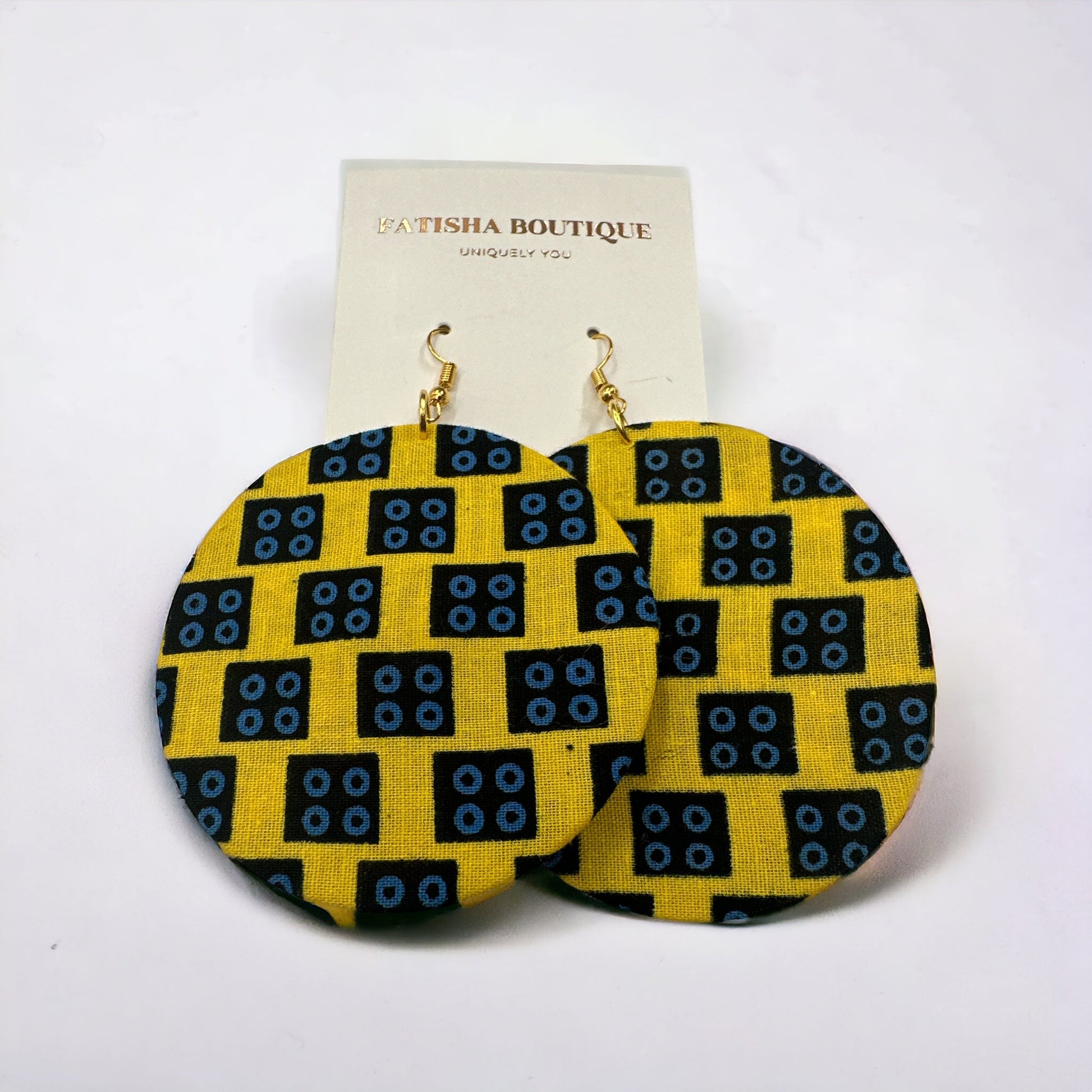 Authentic Lightweight African Printed Ankara Fabric Round Dangle Earrings - Fatisha Boutique