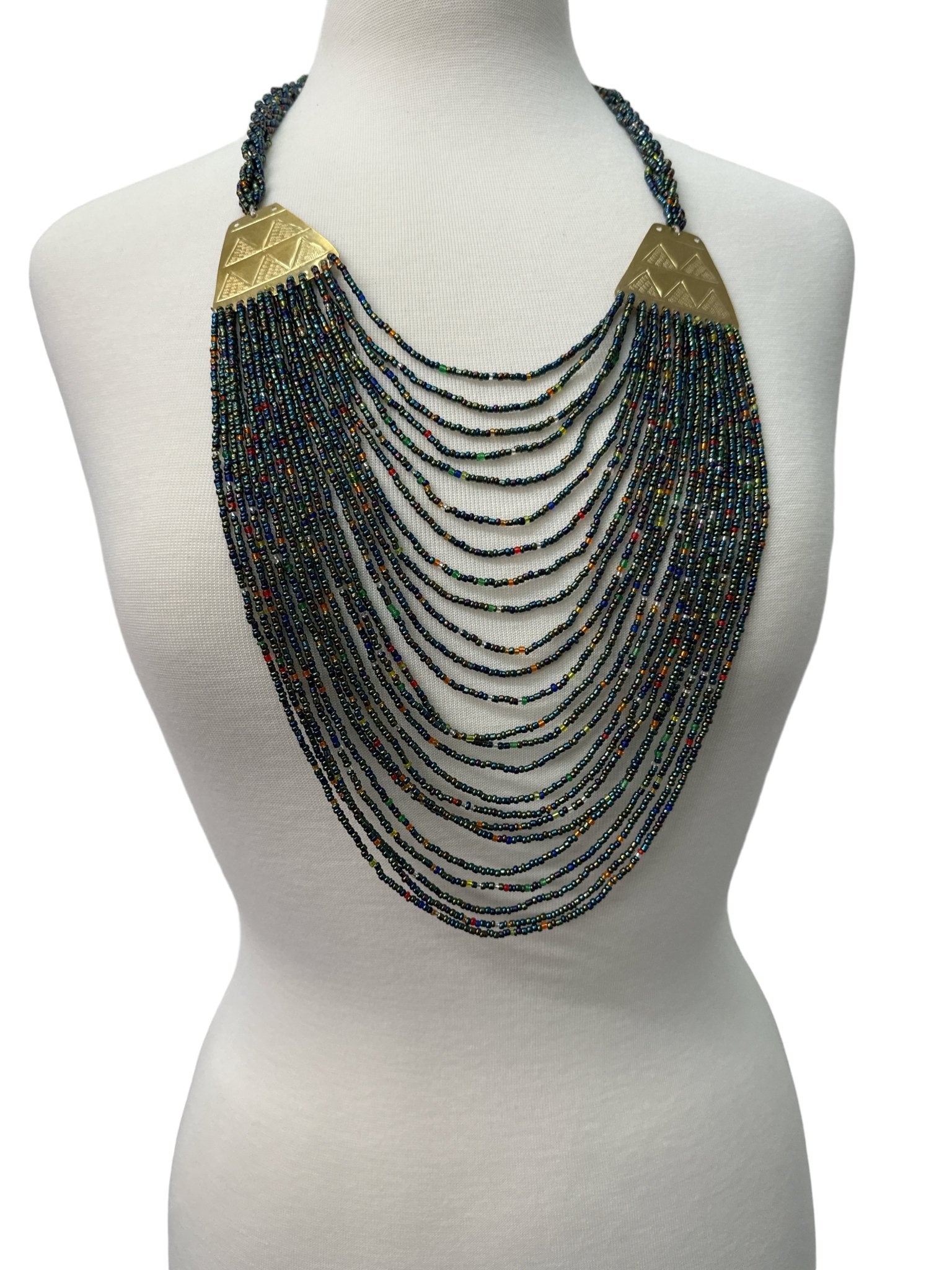 Authentic Long Multicolour Green Beaded Brass Pendant Ethnic Necklace - Fatisha Boutique