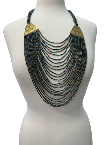 Authentic Long Multicolour Green Beaded Brass Pendant Ethnic Necklace - Fatisha Boutique