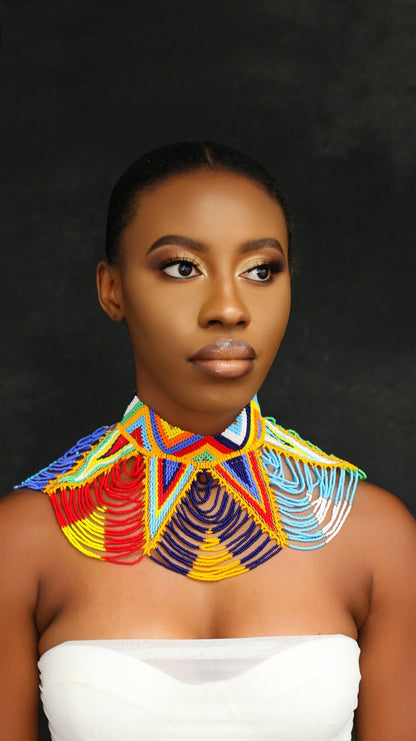 Authentic Maasai Zulu Multicolour Tribal Ethnic Beaded Collar Choker Necklace - Fatisha Boutique