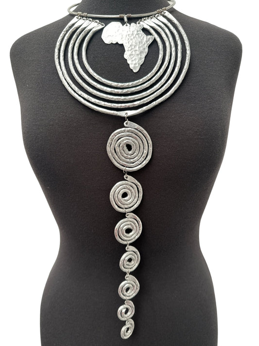 Authentic Unique African Craftsmanship Aluminium Metal Statement Pendant Necklace - Fatisha Boutique