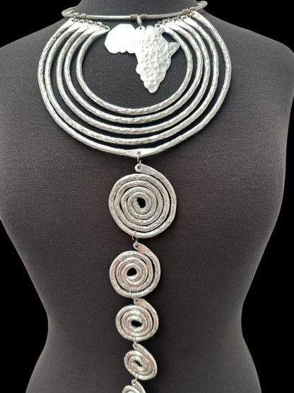 Authentic Unique African Craftsmanship Aluminium Metal Statement Pendant Necklace - Fatisha Boutique