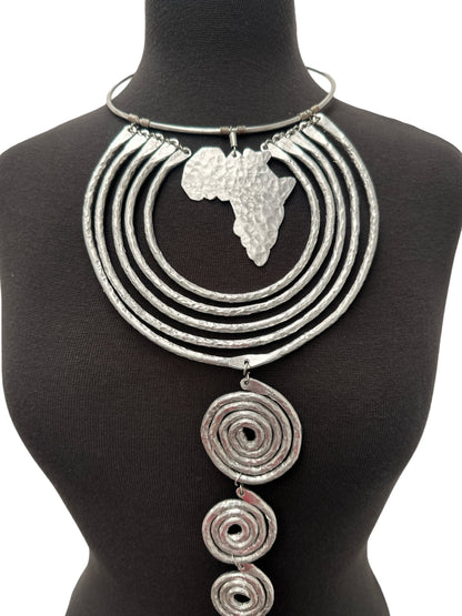 Authentic Unique African Craftsmanship Aluminium Metal Statement Pendant Necklace - Fatisha Boutique