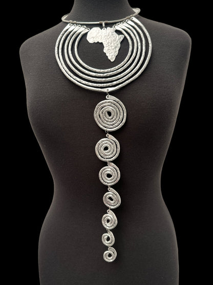 Authentic Unique African Craftsmanship Aluminium Metal Statement Pendant Necklace - Fatisha Boutique