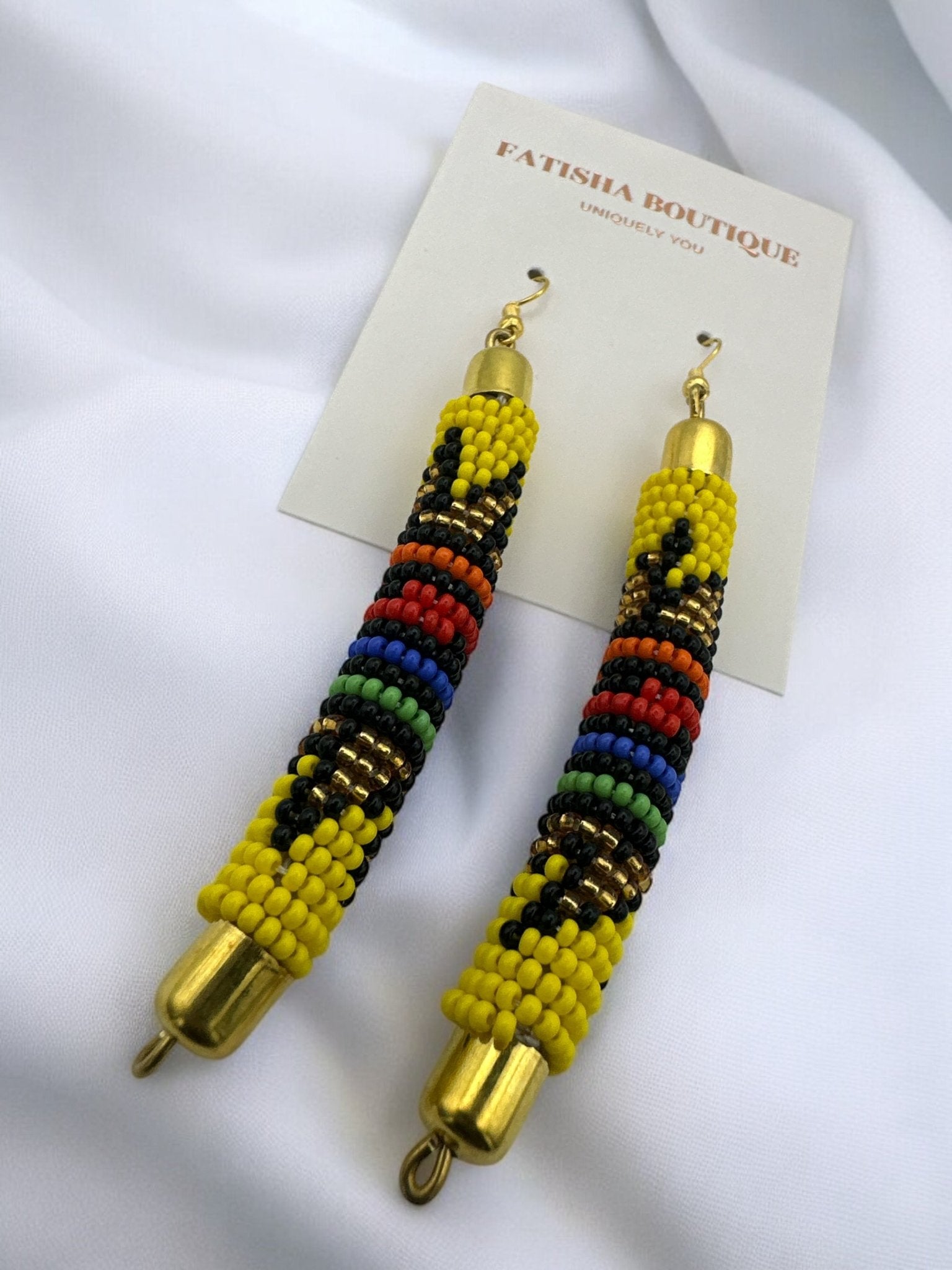 AuthenticHandmade Multicoloured African Beaded Dangle Earrings - Tribal Boho Jewellery - Fatisha Boutique