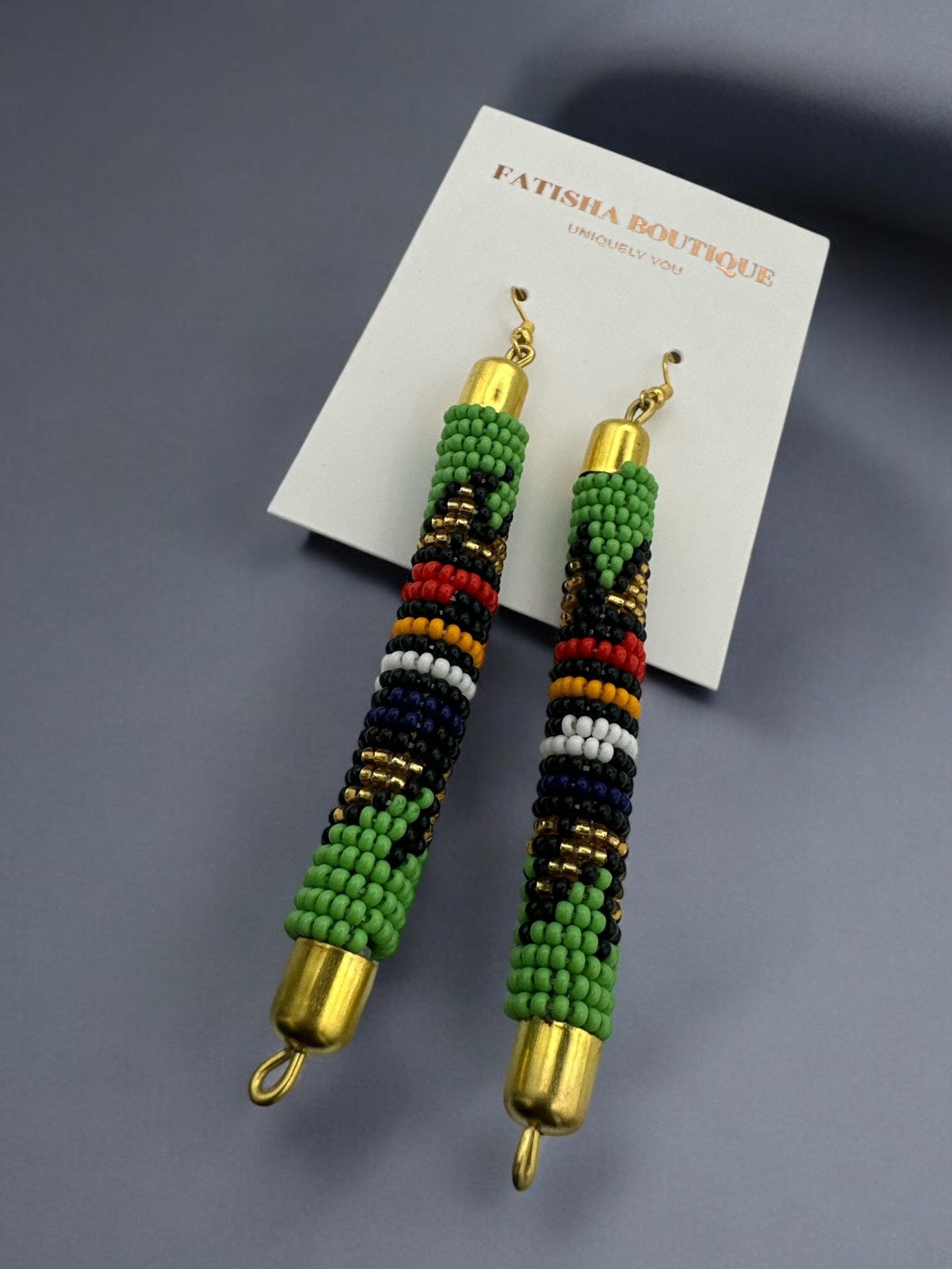 AuthenticHandmade Multicoloured African Beaded Dangle Earrings - Tribal Boho Jewellery - Fatisha Boutique