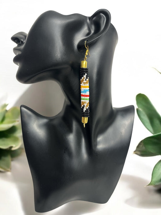 AuthenticHandmade Multicoloured African Beaded Dangle Earrings - Tribal Boho Jewellery - Fatisha Boutique