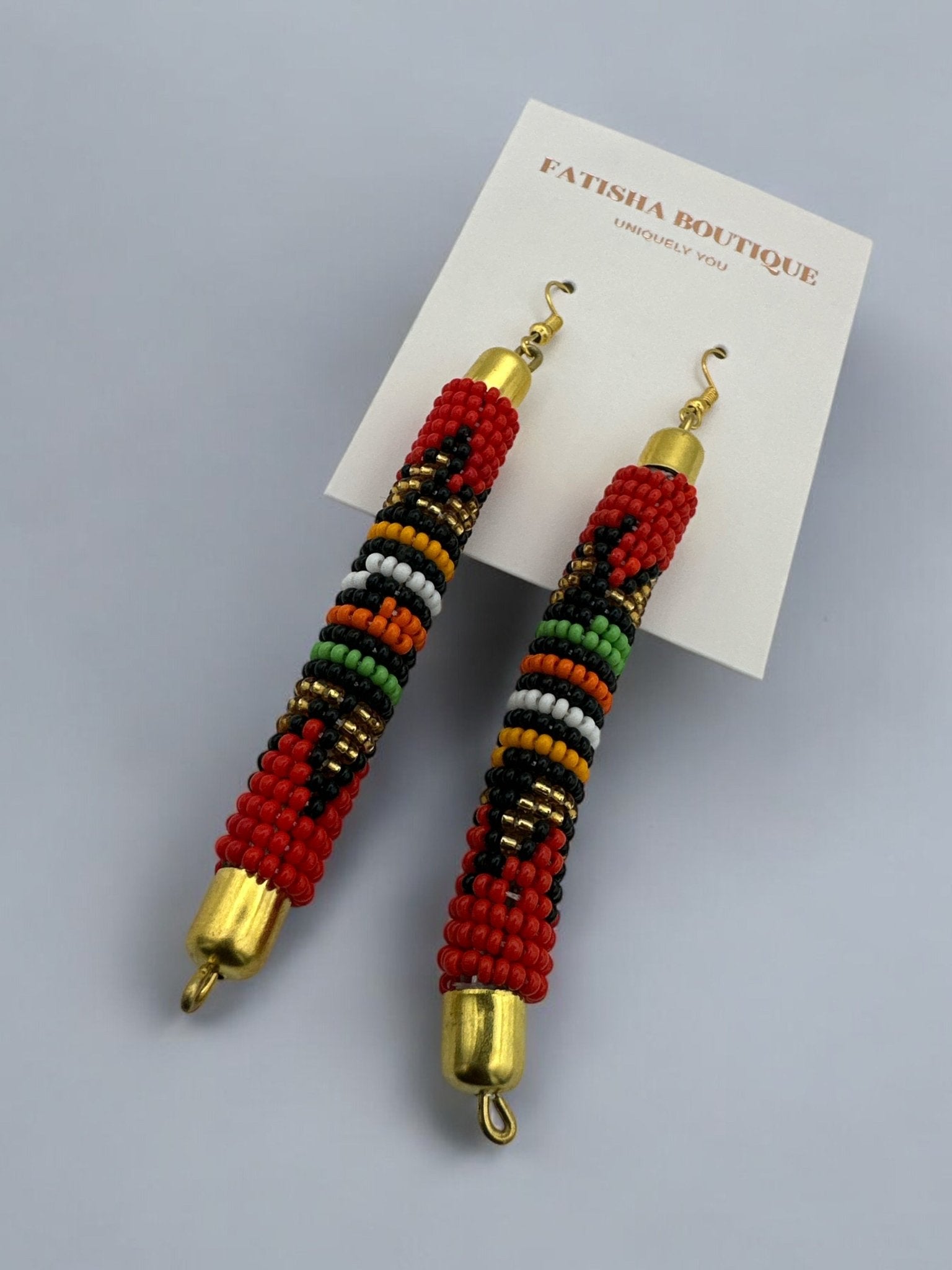 AuthenticHandmade Multicoloured African Beaded Dangle Earrings - Tribal Boho Jewellery - Fatisha Boutique