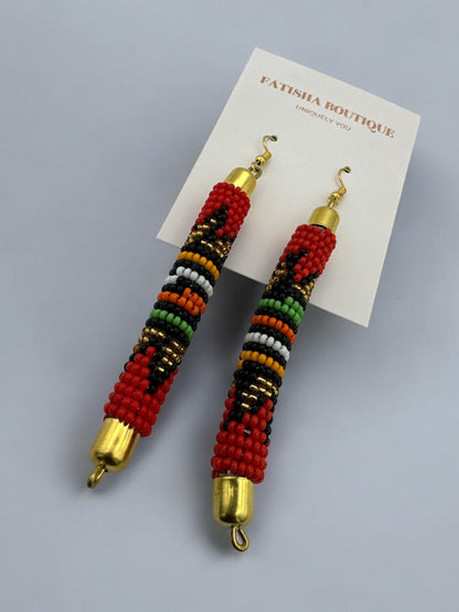 AuthenticHandmade Multicoloured African Beaded Dangle Earrings - Tribal Boho Jewellery - Fatisha Boutique