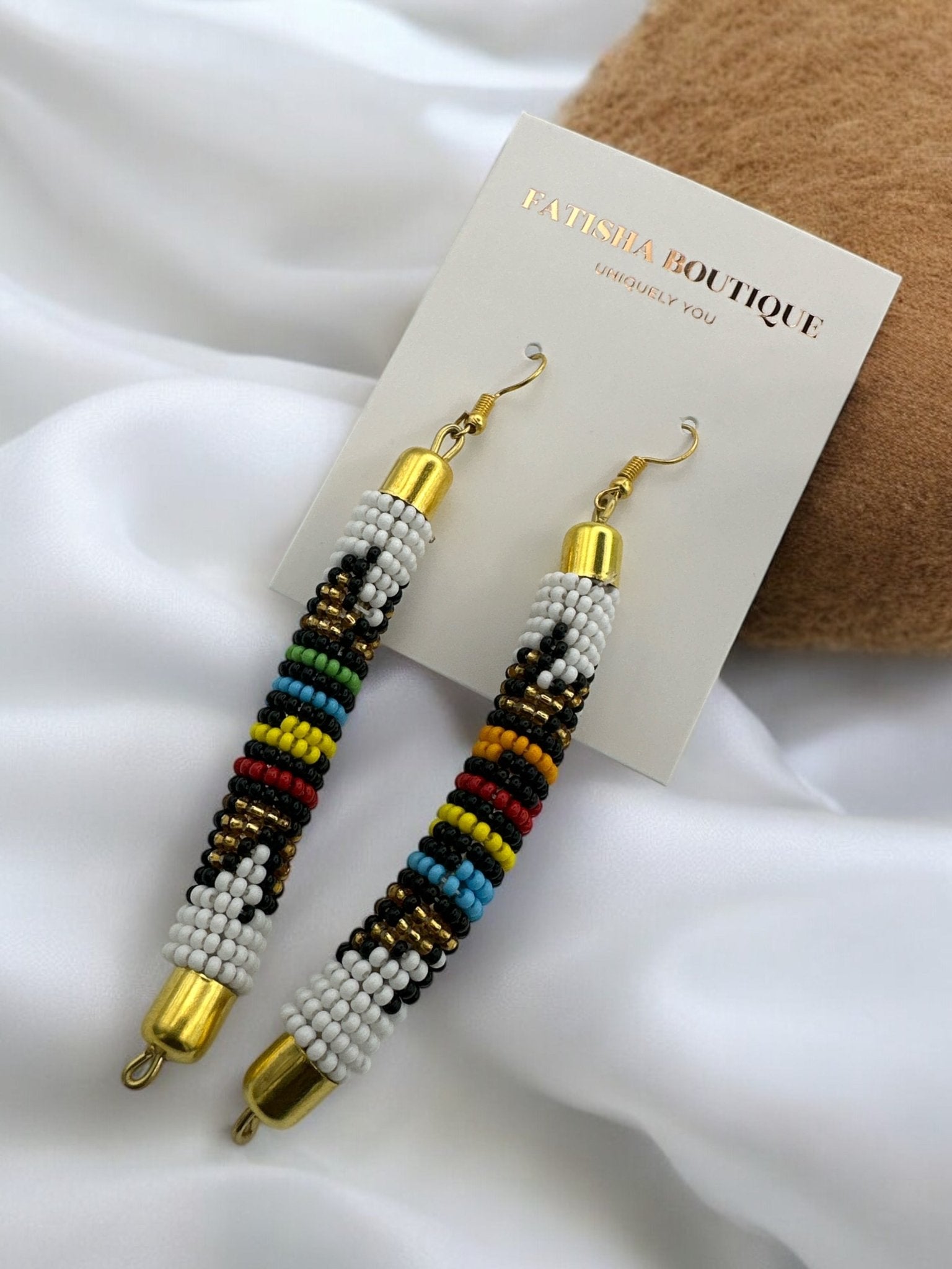 AuthenticHandmade Multicoloured African Beaded Dangle Earrings - Tribal Boho Jewellery - Fatisha Boutique