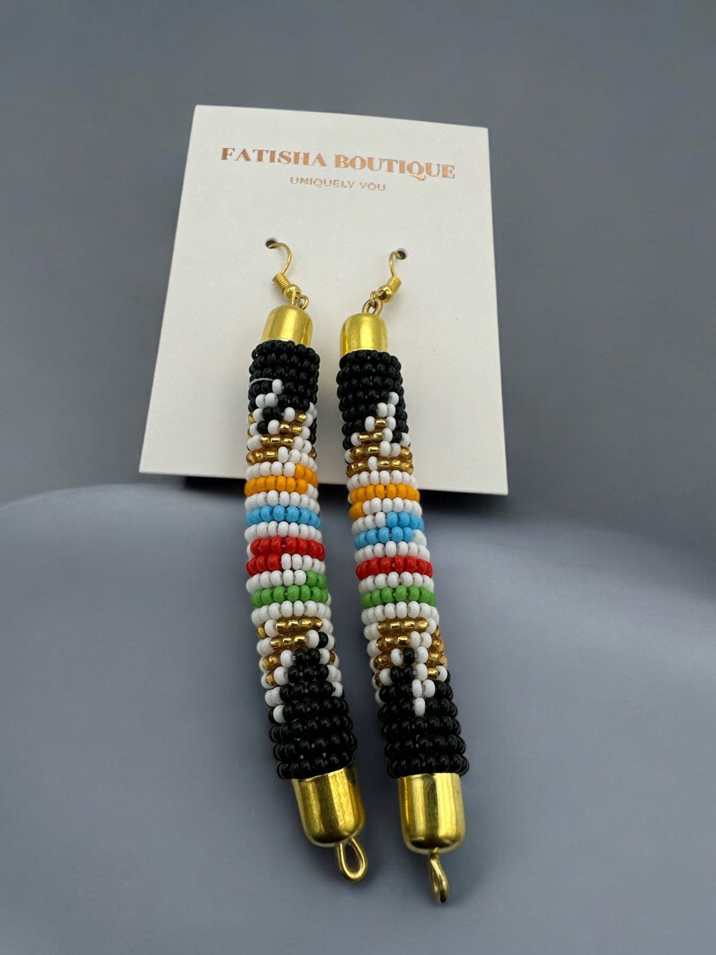 AuthenticHandmade Multicoloured African Beaded Dangle Earrings - Tribal Boho Jewellery - Fatisha Boutique