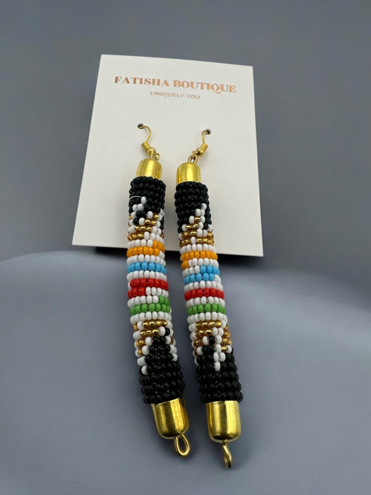 AuthenticHandmade Multicoloured African Beaded Dangle Earrings - Tribal Boho Jewellery - Fatisha Boutique