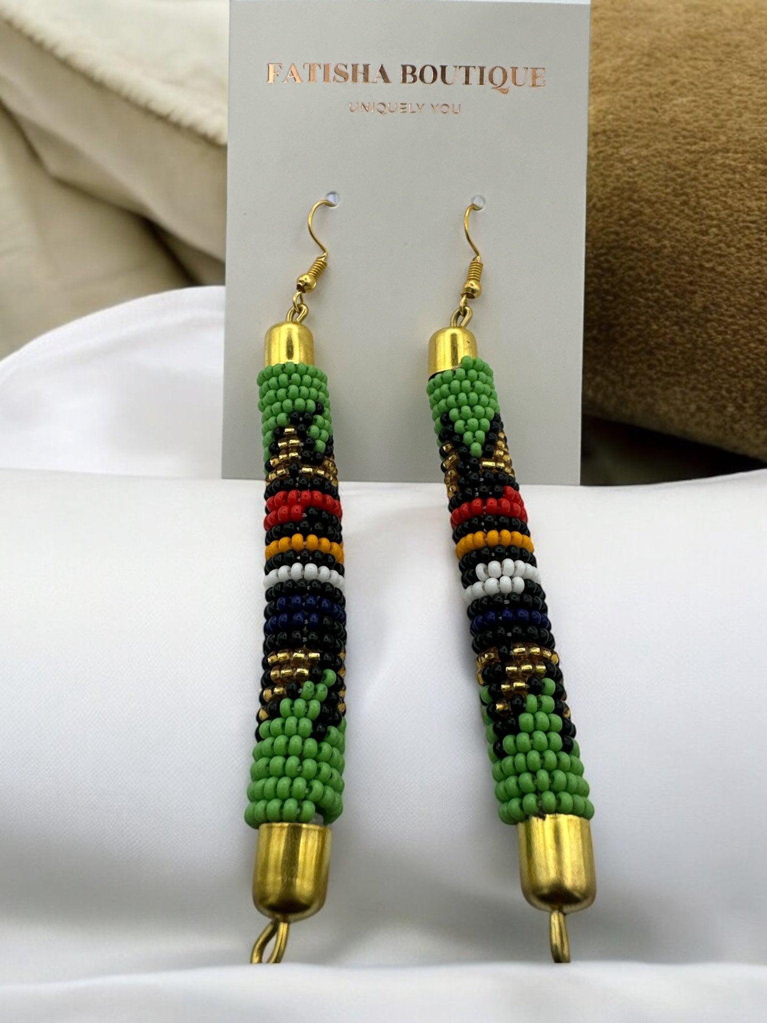 AuthenticHandmade Multicoloured African Beaded Dangle Earrings - Tribal Boho Jewellery - Fatisha Boutique
