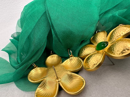 Big Bohemian Green Long Fringed Flower Petals Earrings - Fatisha Boutique