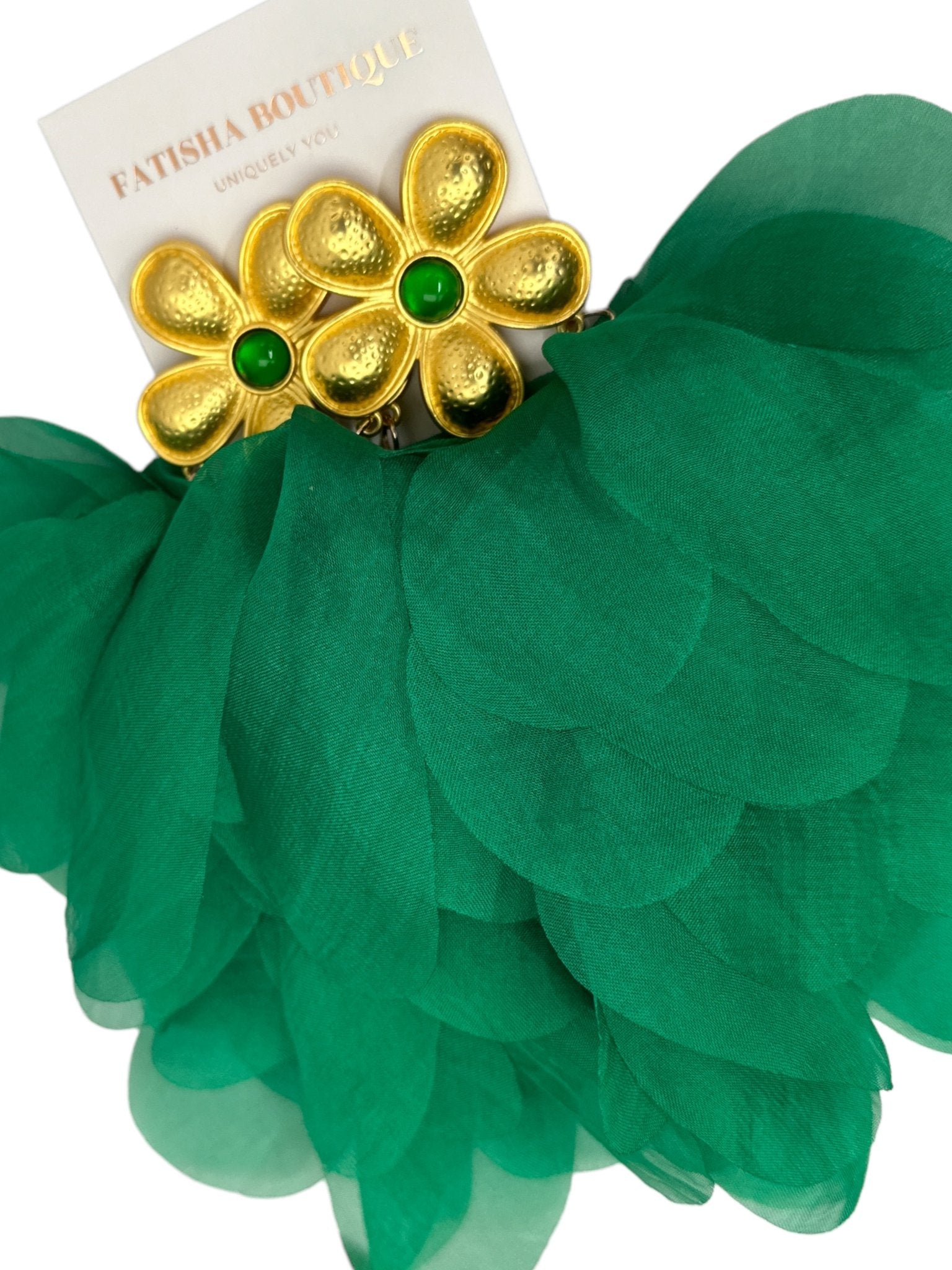Big Bohemian Green Long Fringed Flower Petals Earrings - Fatisha Boutique