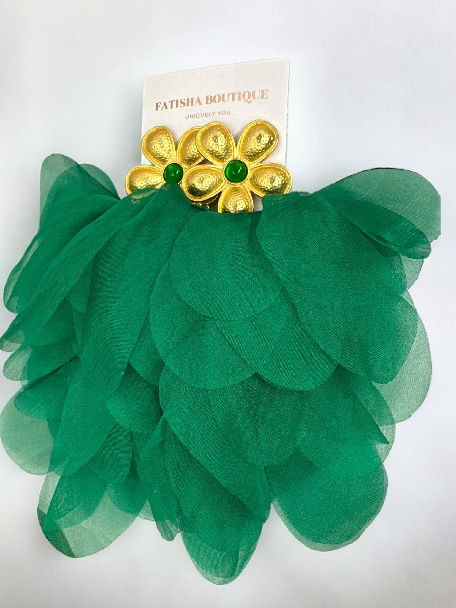 Big Bohemian Green Long Fringed Flower Petals Earrings - Fatisha Boutique