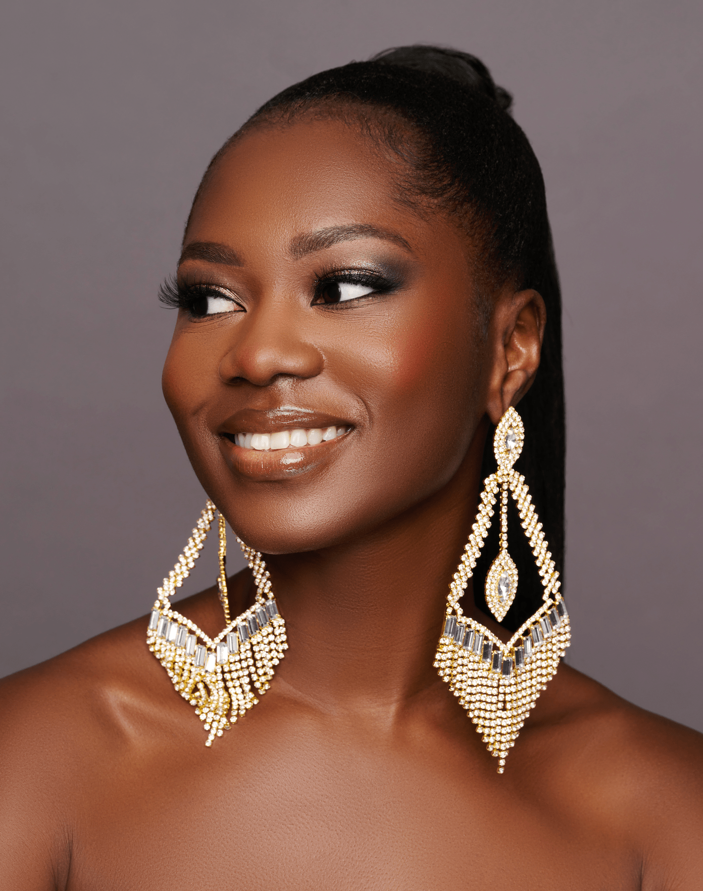 Big Elegant Diamante Rhinestone Tassel Statement Dangle Earrings - Fatisha Boutique