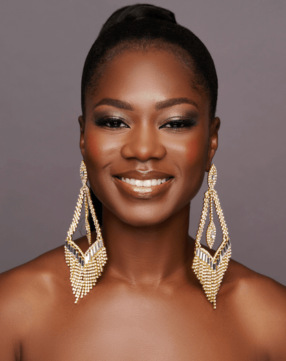 Big Elegant Diamante Rhinestone Tassel Statement Dangle Earrings - Fatisha Boutique