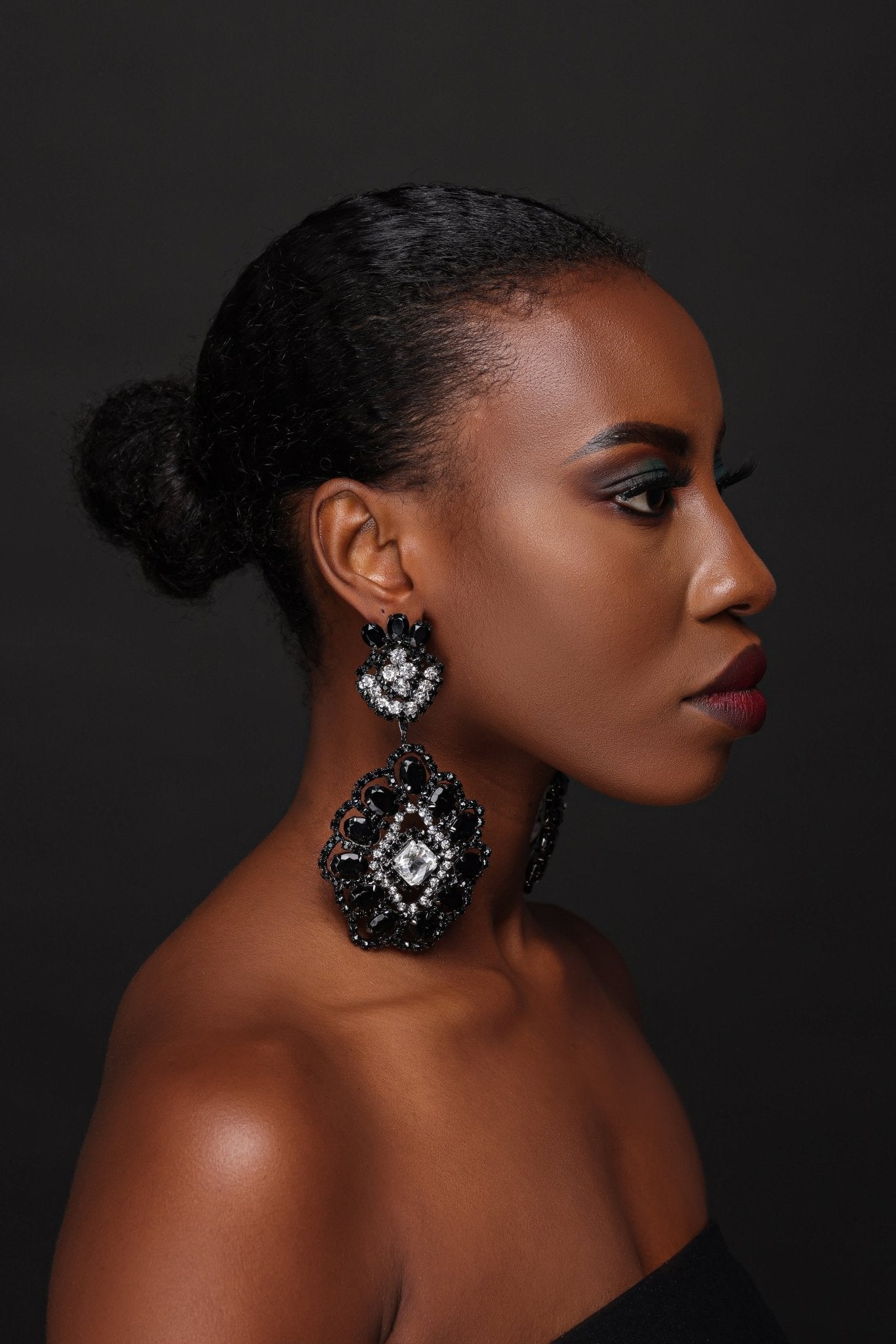 Big Elegant Statement Diamante Rhinestone Earrings – Black & Silver Crystal Dangle Jewellery - Fatisha Boutique
